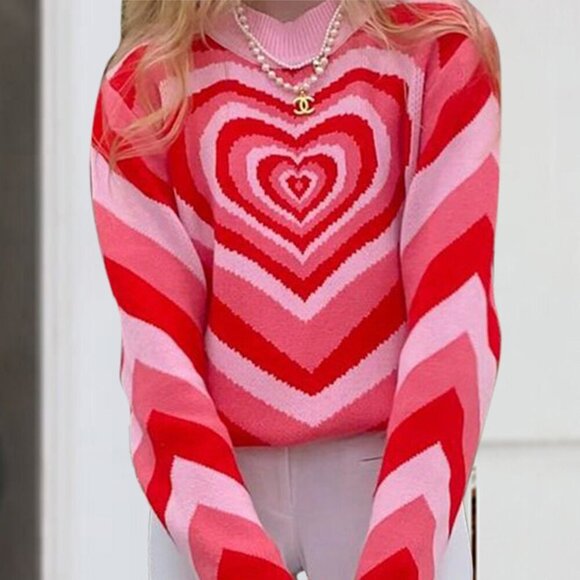 NWT Pink Heart Mock Neck Long Sleeve Sweater - Picture 6 of 13